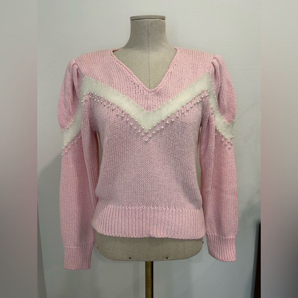 CHRISTINA GRANT - Vintage Pull Over Sweater Peals Angora Trim Size S